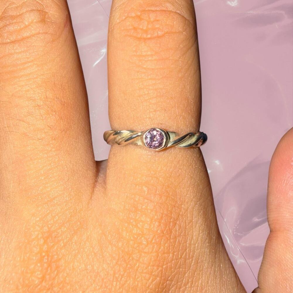 Y2K fairy romantic 925 Sterling Silver pink gem twist ring dainty feminine Size7